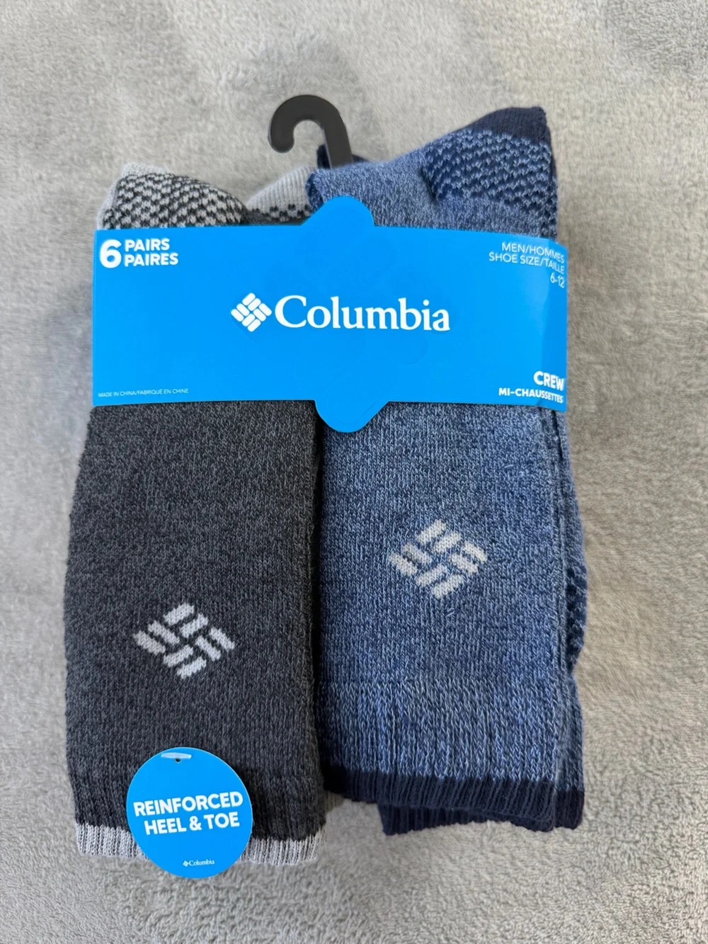 (6 Pairs) Columbia Men's Crew Socks in Gray and Blue